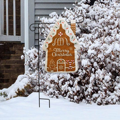 Gingerbread House Burlap Garden Flag 12x18