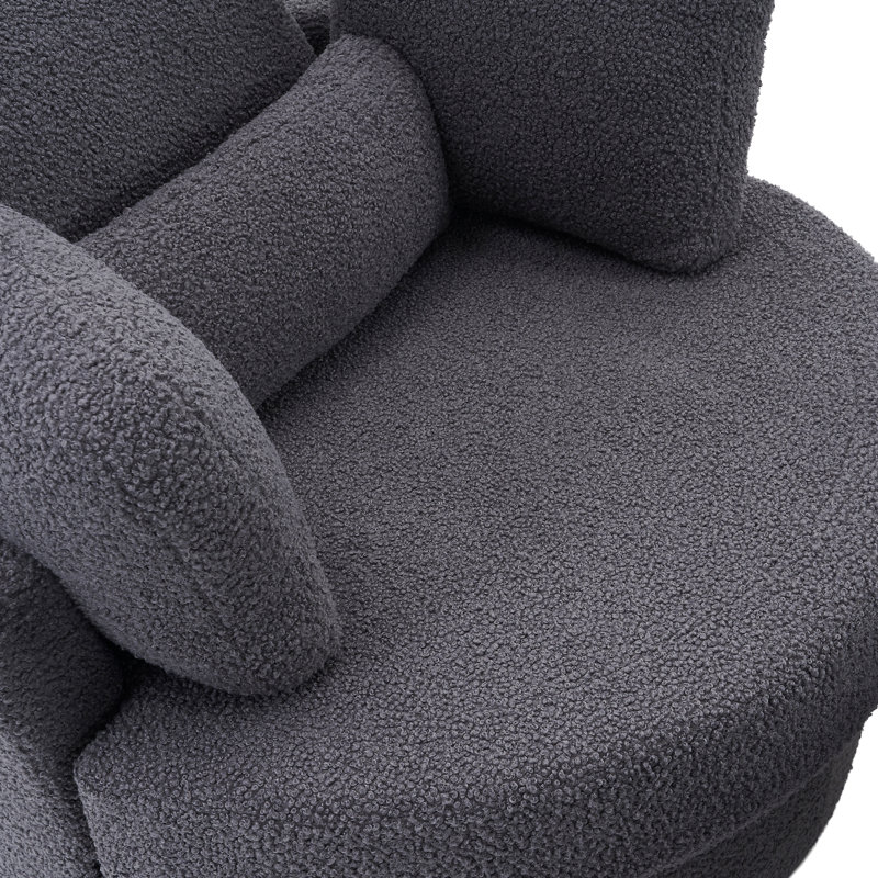 Swivel Armchair with Footstool, Grey Teddy