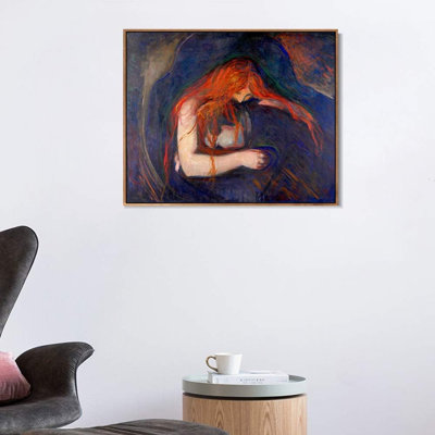 Framed Canvas Giclee Print Vampire, 1895 By Edvard Munch Wall Art Living Room Home Office Decorations(Wood Color Slim Frame,24""X28"") -  Red Barrel StudioÂ®, 857D6B44CCE848BDA8F87646A1380A1A