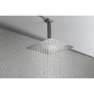 High Bathroom Shower Head In Brushed Nickel - Stainless Steel, Self-Cleaning Nozzle, , Water Saving, Compatible With Arm Rain Works
