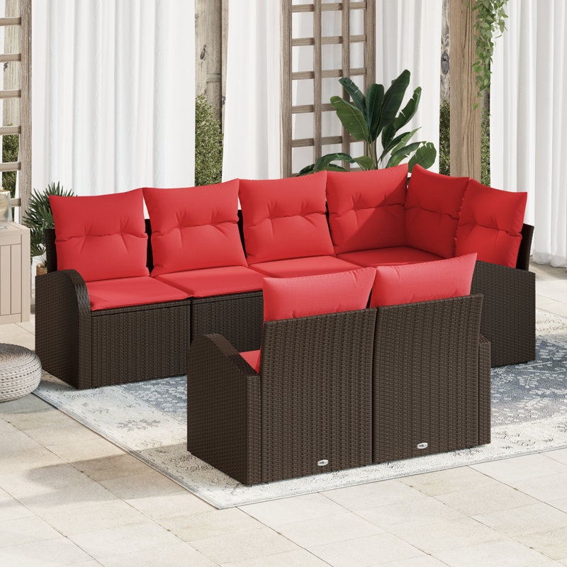 Ensemble de canapé de jardin vidaXL, Structure brune / coussin rouge