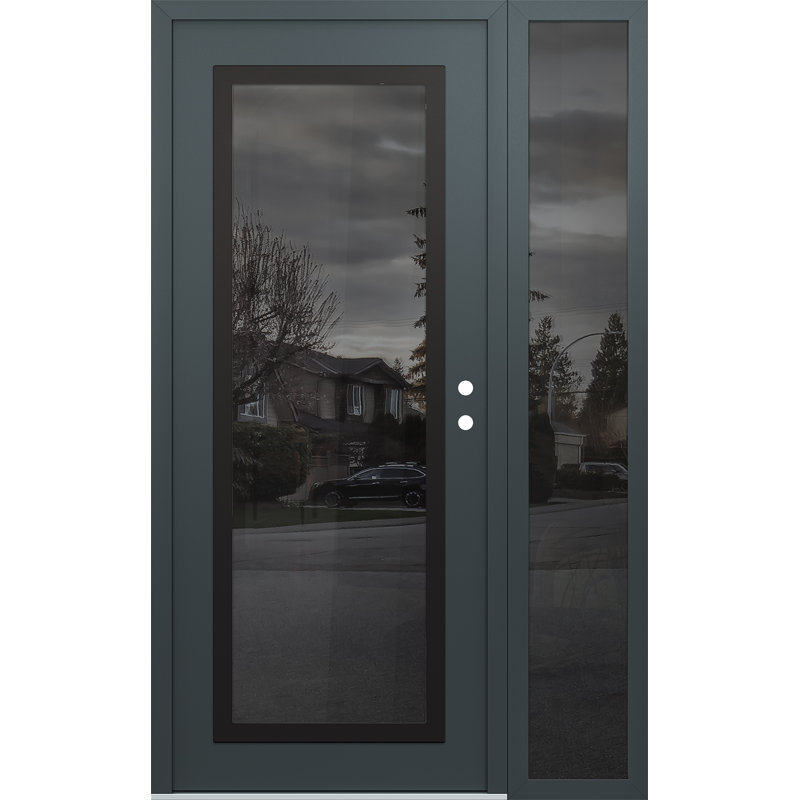 Panneau d'entrée en panneau de verre noir anthracite / anthracite avec porte d'entrée avant pré-montée Sidelite, Miroitant