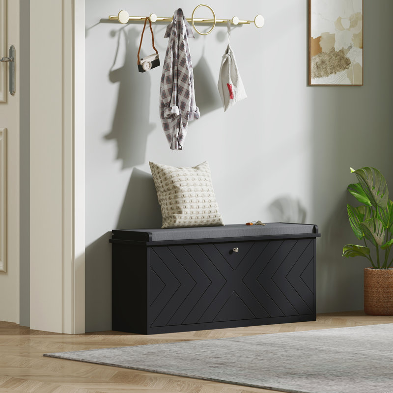 Banc à chaussures avec tiroir rabattable, coussin, 8 à 10 paires pour vestibule noir