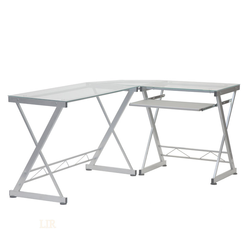 Bureau d'ordinateur en verre trempé avec panneau de clavier coulissant Techni Mobili, conception transparente et durable