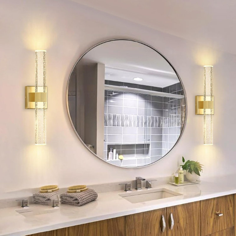 Modern Crystal Wall Sconces With Bubble Led Bathroom Light Fixture（2 Pack）, Gold