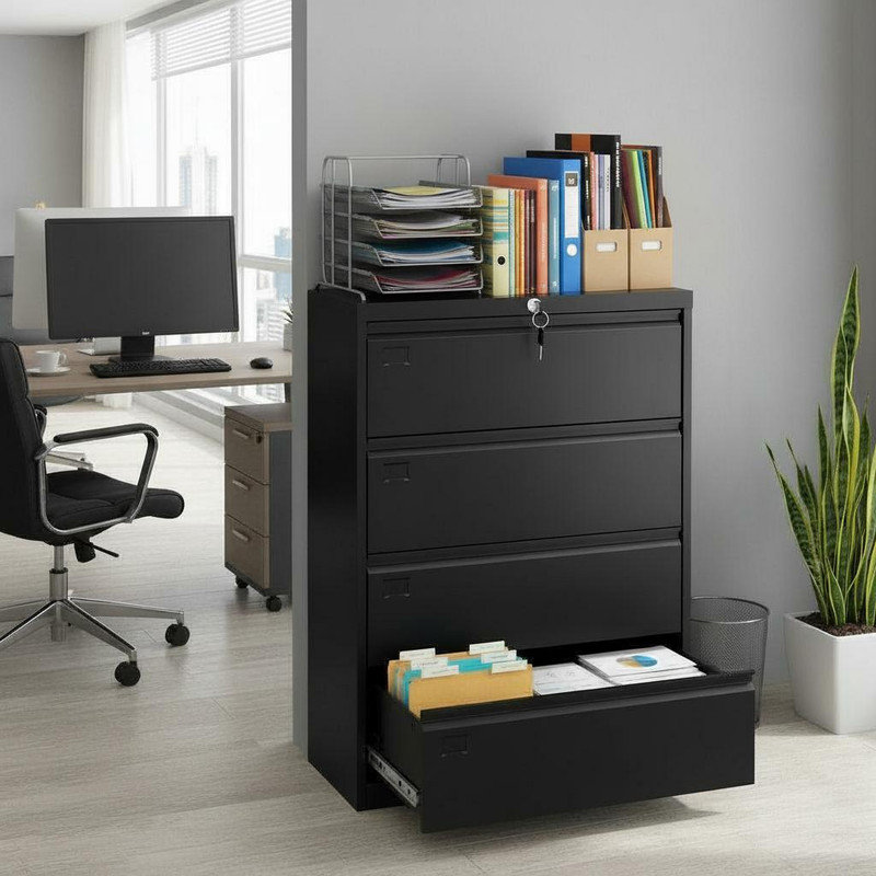 Classeur à 4 tiroirs, classeurs en métal, classeur avec serrure, classeur latéral pour dessous de bureau