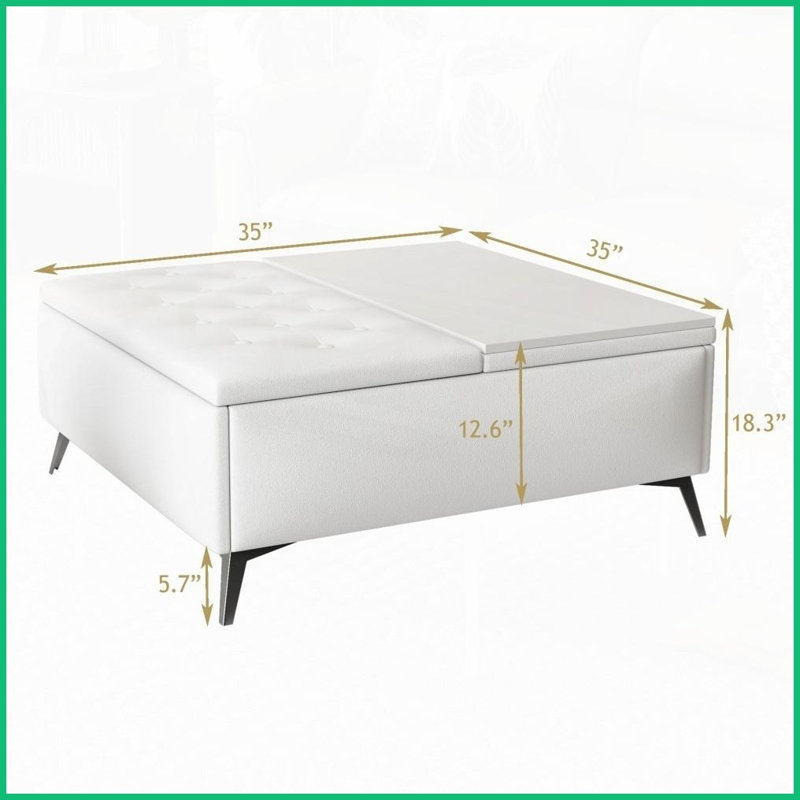 Table basse carrée à dessus relevable de 35 pouces pour salon - repose-pieds de rangement surdimensionné, facile à nettoyer