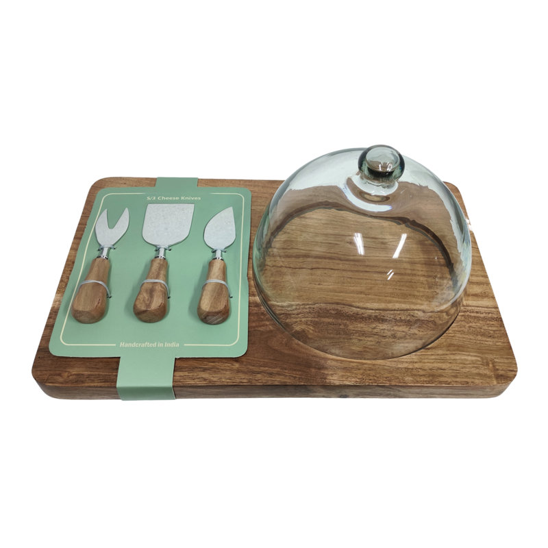 Plateau à fromage en bois avec un ensemble de 3 couteaux à fromage