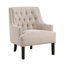 Fauteuil décoratif Daisie, chenille beige capitonnée, bois massif-114018820
