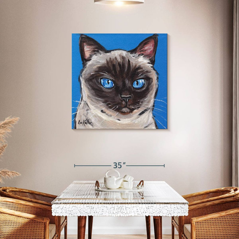Chat siamois sur fond bleu, H 36 po x l 36 po