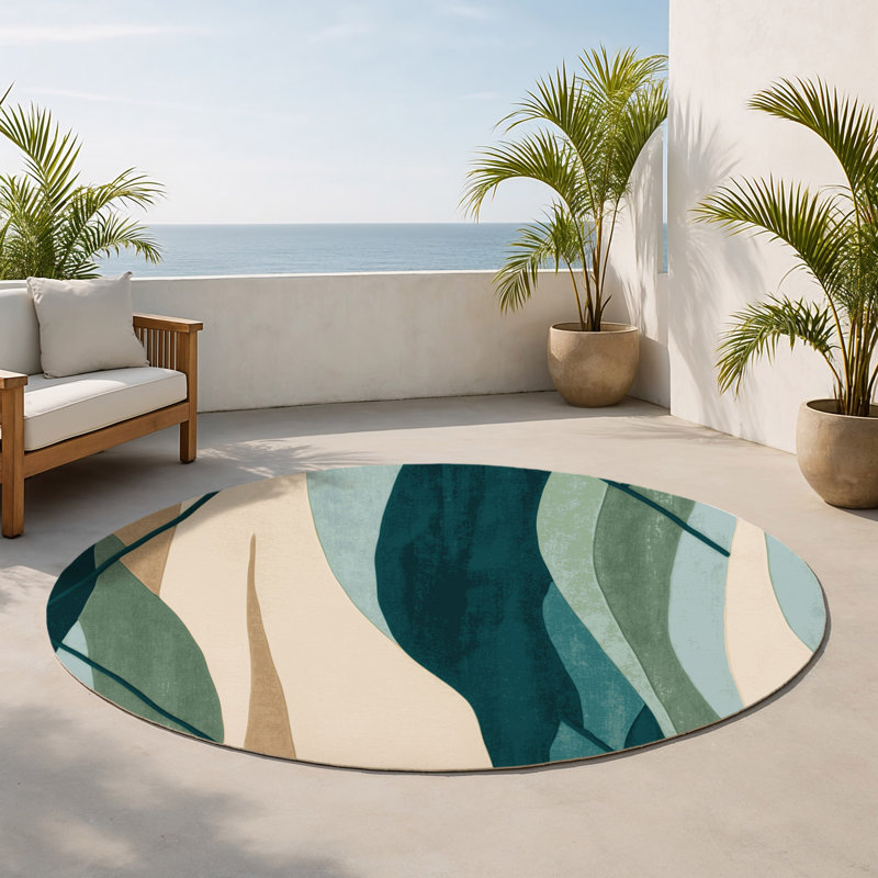 Midnight Cascade Indoor And Outdoor Area Rug, Round 5'