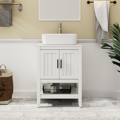 Sharee 24" Single Bathroom Vanity Set With Vessel Sink, Faucet And Drain, Assembly Required