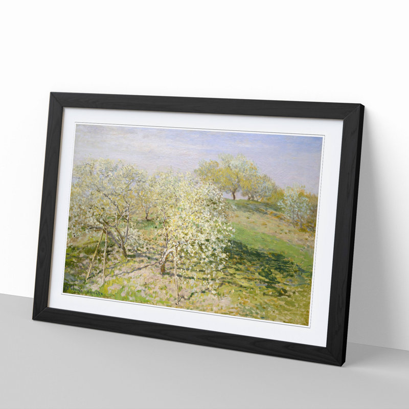Spring Fruit Trees in Bloom by Claude Monet - Picture Frame Painting, 27cm H x 36cm W x 2cm D, Black