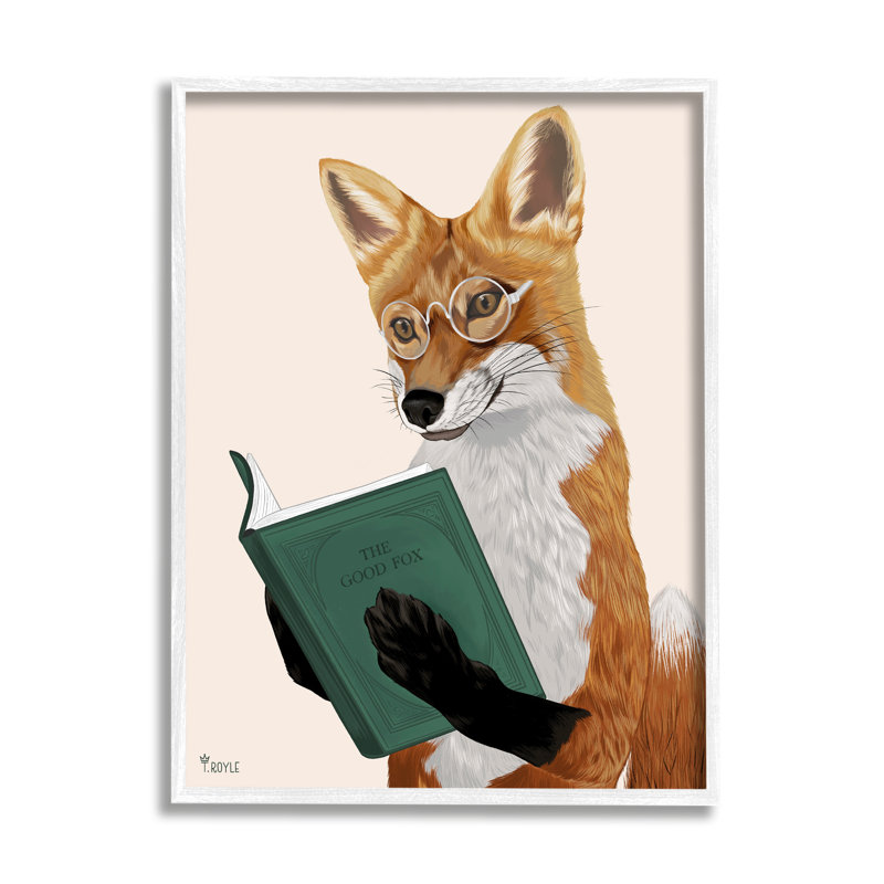 «Ba-339», lecture de renard sauvage encadrée sur bois par Tara Royle, Estampe numérique encadrée blanc bord de mer