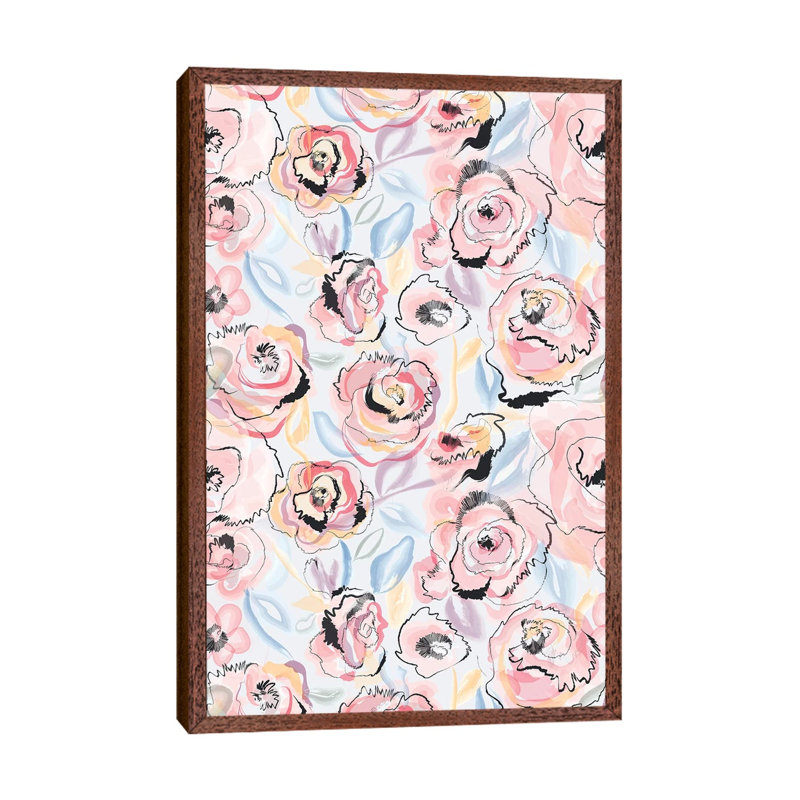 Scribble Flowers Pastel - Painting on Canvas, Classic Brown Wood Framed, 152.4cm H x 101.6cm W x 3.81cm D