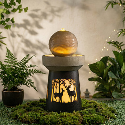  Todd 32.1" H Outdoor Garden Lantern with Deer Silhouette Design Warm LED Light Resin Landscape Decor