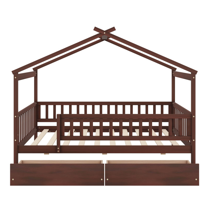 Lit maison en bois, Noyer, Lit simple