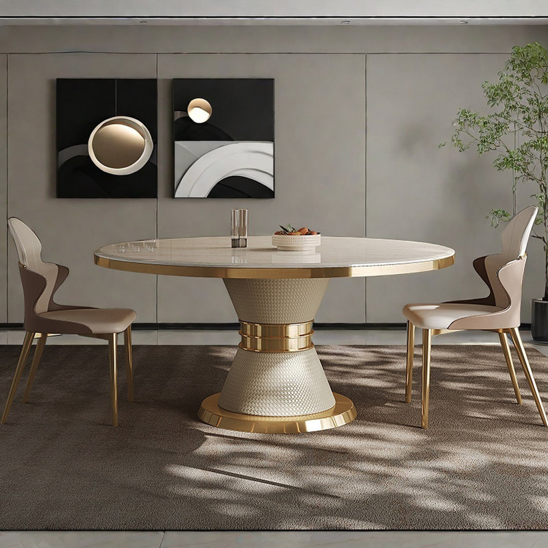 White Natural Marble Round  Dining Tables, 29.5"H x 53.1"L x 53.1"W