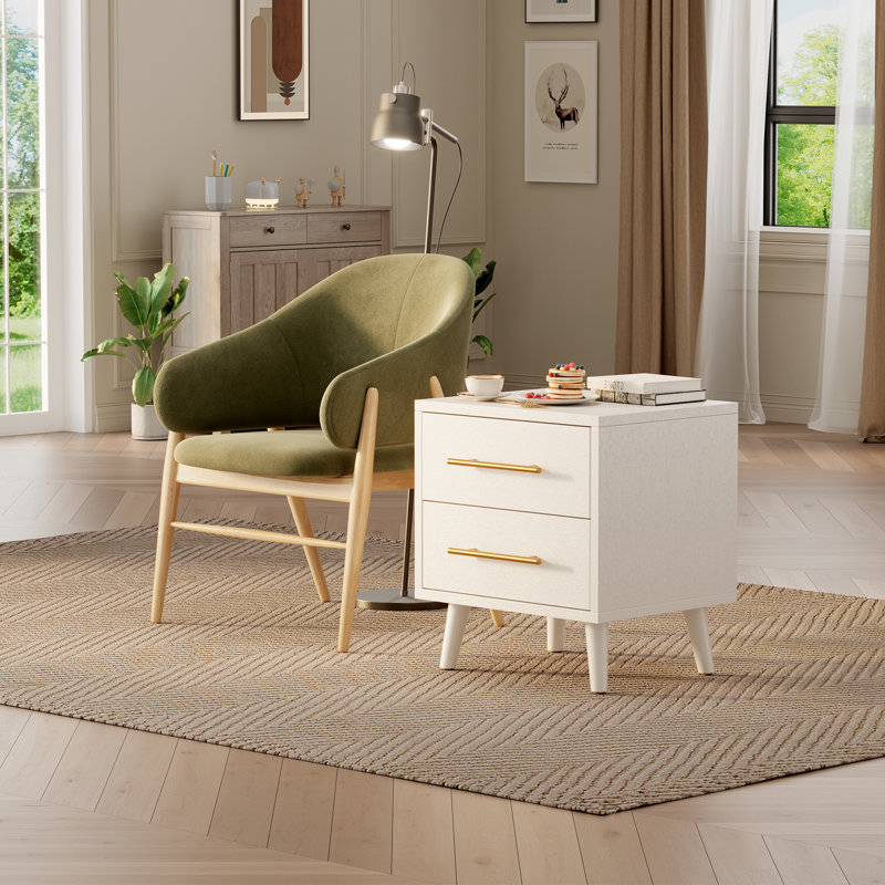 20" Modern Wooden 2-Drawer Nightstand with Metal Handles and Tapered Legs