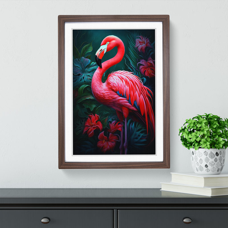 Flamingo Tachisme - Framed Print, Walnut Framed, 34cm H x 25cm W