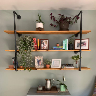 Allisan 3 Tier Farmhouse D.I.Y Iron Pipe Shelf Wall Mount Open Shelf (Wooden board not included)