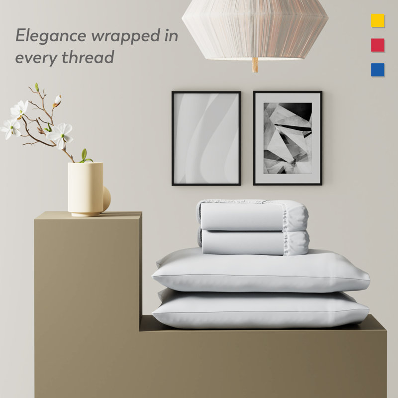 Colour Sense Fitted Sheet Set 4 Piece Cotton Blend Twin Extra Long Dorm Room Set, Bright White
