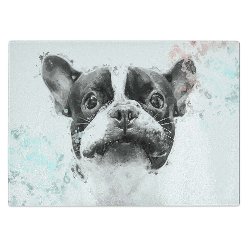 Glass French Bulldog Dog in Abstract Chopping Board, 28.5 cm W x 20 cm L