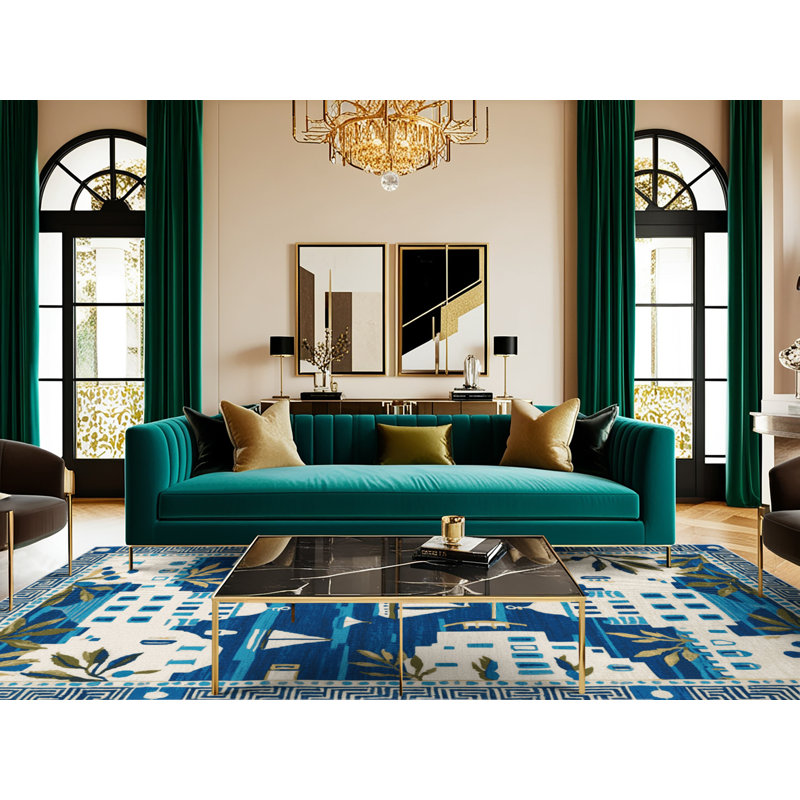  Tapis nautique lavable à motif d'îles grecques, Rectangle 4pi x 6 pi