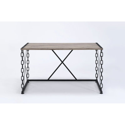 Rectangular Console Table With Rustic Oak Finish And Antique Black Metal Installation & Table, Vanity Desk Wooden Top Industrial Chain Base