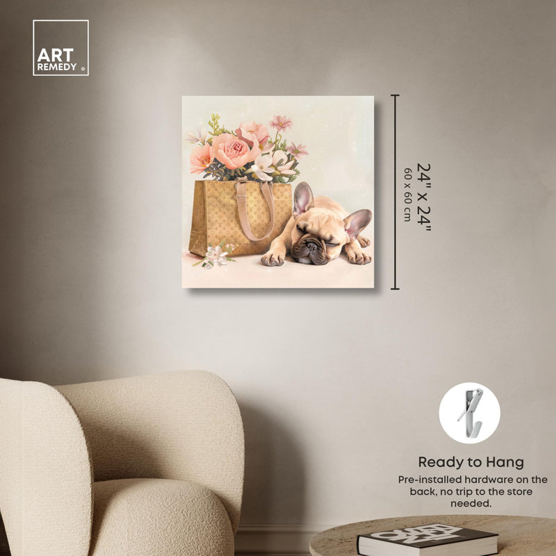 Art sur toile Sleepy Frenchie, Toile tendue, H 24 po x l 24 po x P 1,5 po