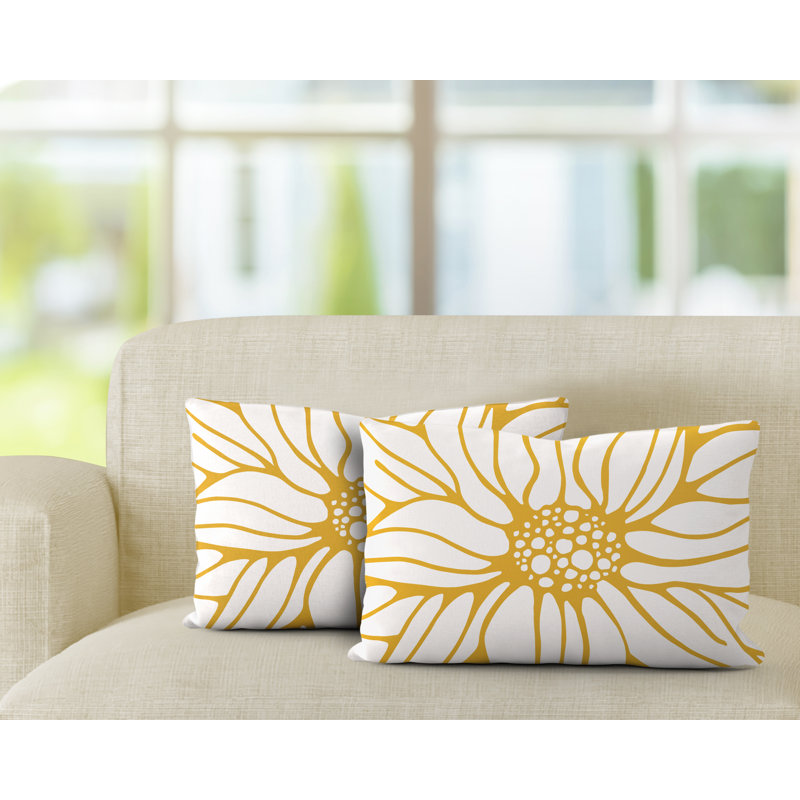 Floral Outdoor Reversible Throw Pillow, Yellow