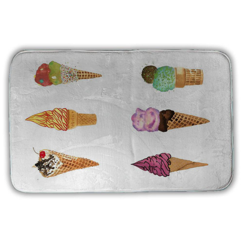 Ice cream cones Bath Mat with Non-Slip Backing - Quick Dry Memory Foam Bathroom Rug - Absorbent - Modern Plush Spa-Style - Machine Washable