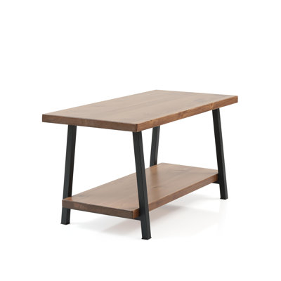 Furnish Home Store London 39'' Solid Wood Rustic Coffee Cocktail Table for Living Rooms with Shelf