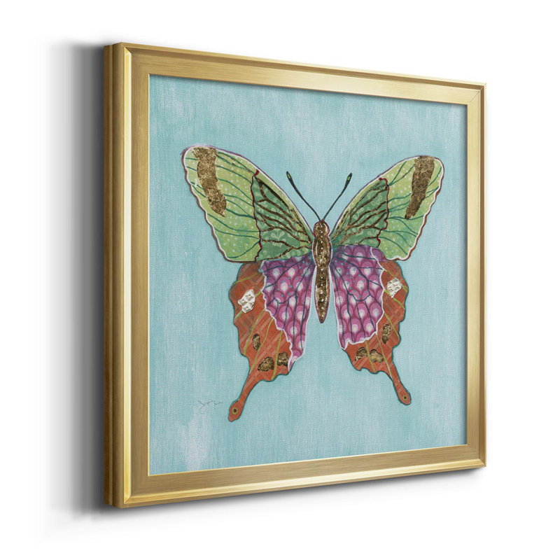 Papillon sur fond bleu - reproduction d'art sur toile, Or, H 17,5 po x l 17,5 po x P 1,5 po