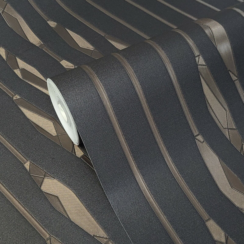 Rouleaux de papier peint métallique bronze noir à motif de chevrons Jestine