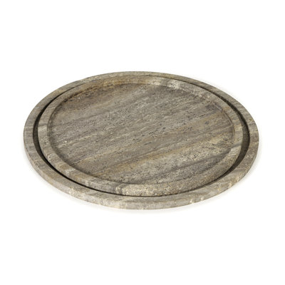 Sutton Round Travertine Tray Set