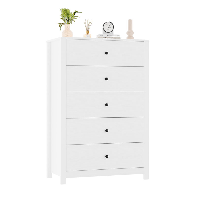 Commode 5 tiroirs en bois Modern, Blanc