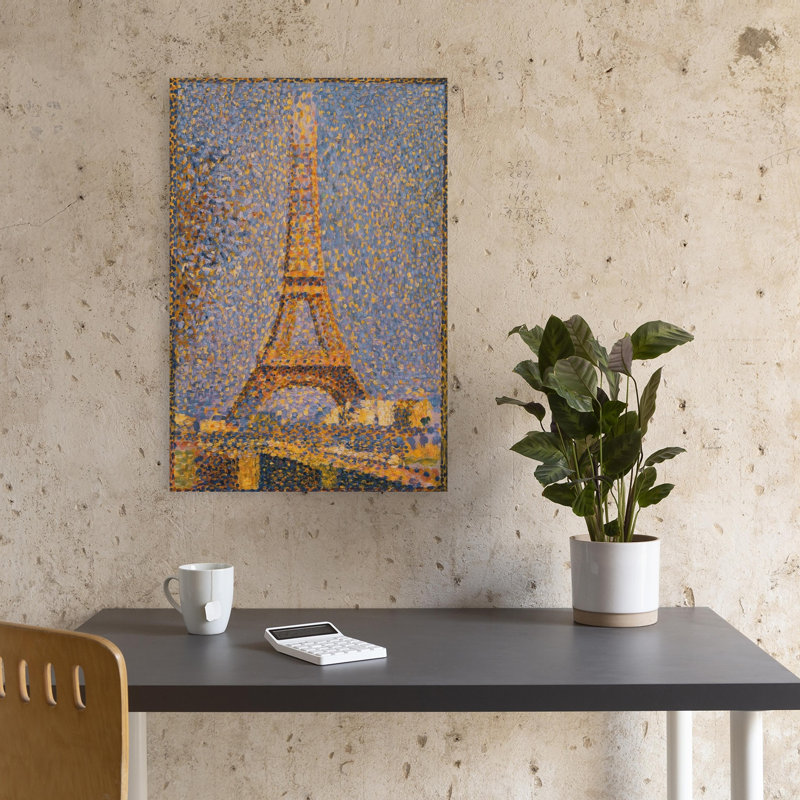 The Eiffel Tower Classic Traditional Contemporary Violet Architecture City Wall Art Print by Georges Seurat - 1 Piece Wrapped Canvas Wall Art