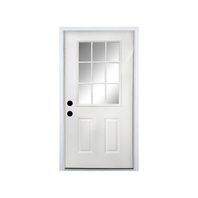 9-Lite Low-E Wood Grain Entry Door