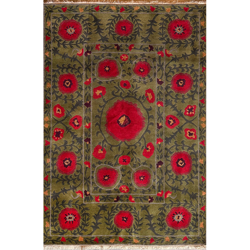 POPPIES GREEN, Rectangle 2' x 3'
