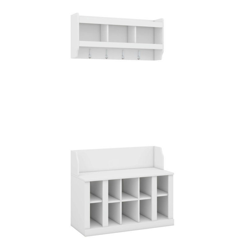 Shoe Storage Bench With Shelves And 4 Hooks, Hall Tree With Wall Mounted Coat Rack, Entryway Organizer For Hallway, Foyer