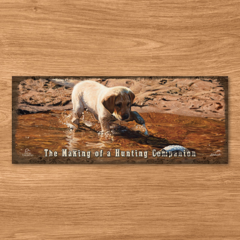 Piddle Paddle Pup, 12" x 30", Panneau, La fabrication d'un compagnon de chasse