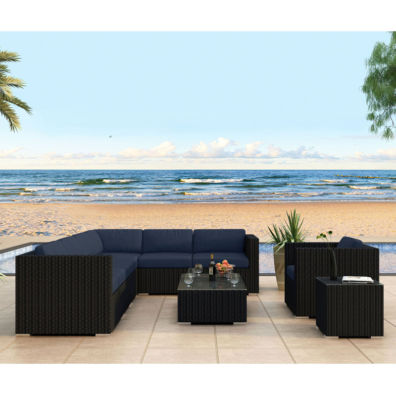 Urbana Outdoor 9 - Piece Conversation Set, Spectrum Peacock Sunbrella® Plainweave