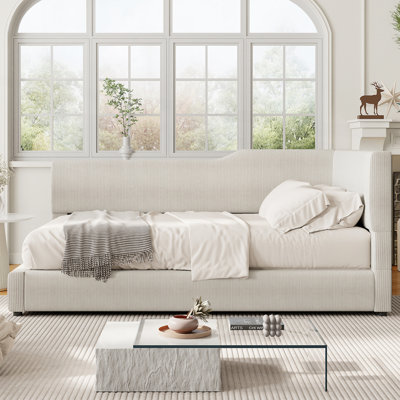 L-Shaped Corduroy Daybed with Spacious Seating and Sturdy Construction for Modern Living