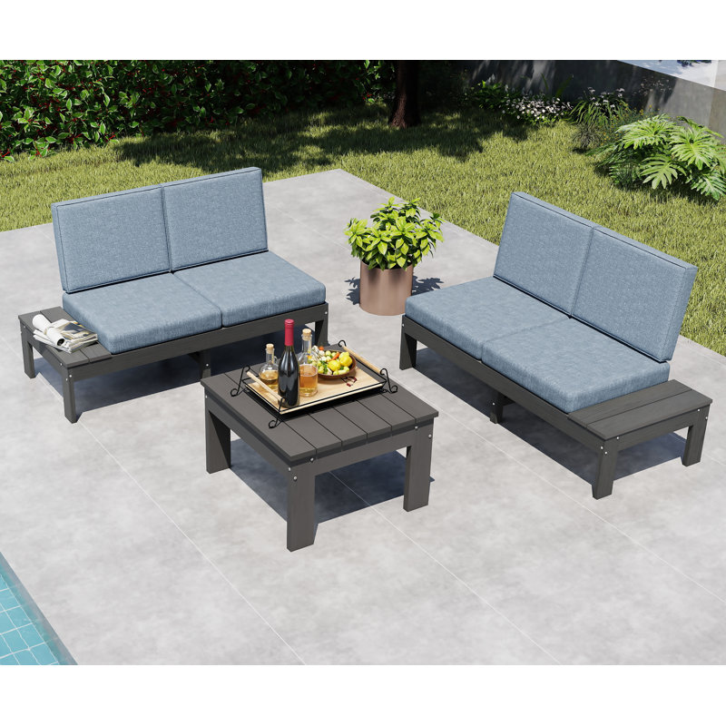 Ensemble de conversation modulaire 3 pièces 4 personnes avec canapé et canapé modulaire en PEHD pour l'extérieur, Gray