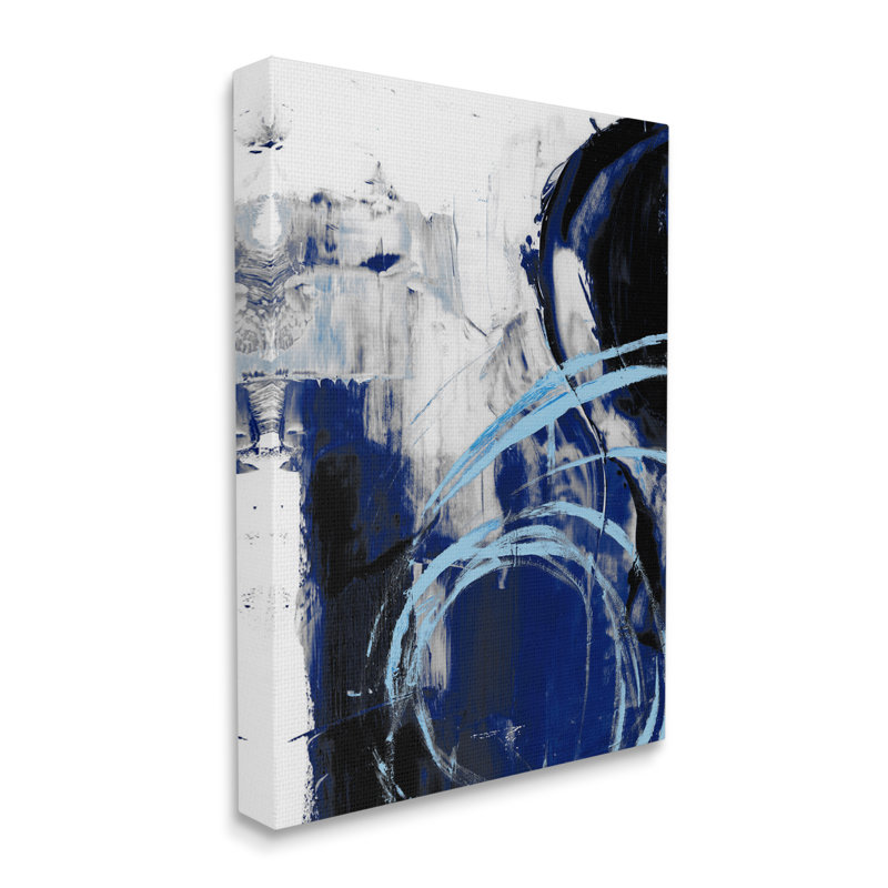 Motif abstrait chaotique de mouvements bleus indigo, Toile tendue, H 20 po x l 16 po