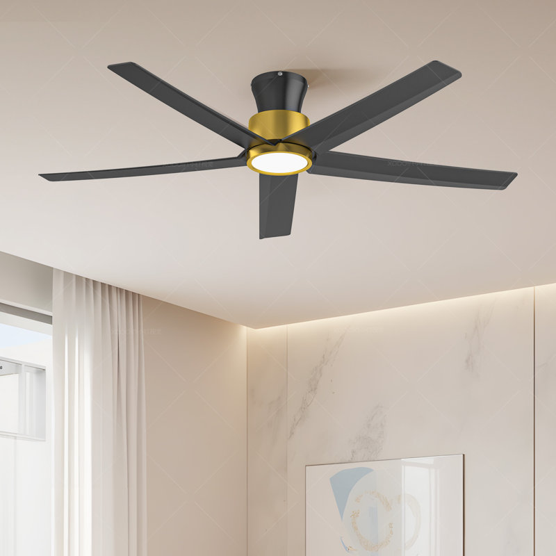 2pcs 52-inch Elvert Flush Mount Ceiling Fan With Led Lights Black Gold, Black Gold, Black