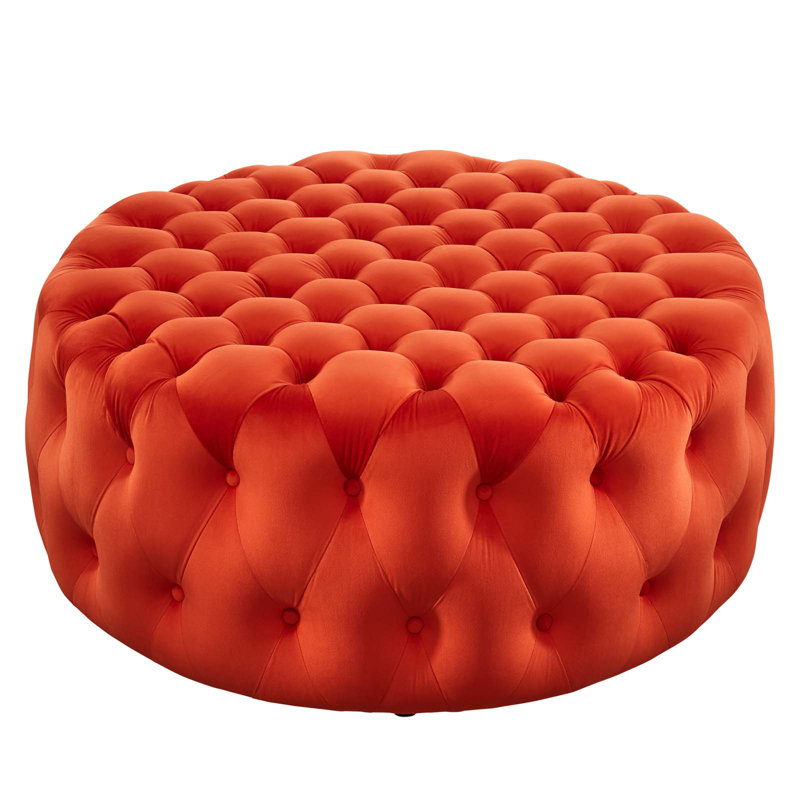 Grand repose-pieds rond en velours Performance, Velours orange