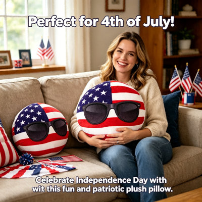 7.9-Inch Patriotic Themed Soft Plush Pillow, US Flag & Sunglasses Novelty Graphic, Home & Car Decor Ornament
