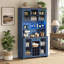 Buffet de rangement rustique pour garde-manger avec prises à DEL, portes, tablettes et porte-bouteilles pour salle à manger-1188490663
